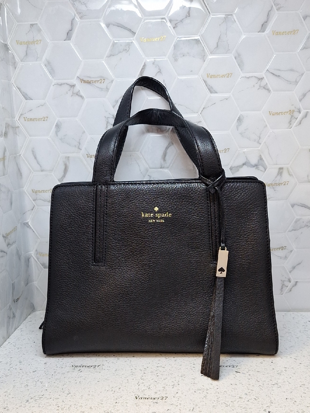 Kate Spade Dominique Grey Street Satchel Bag Black Pebbled Leather Crossbody